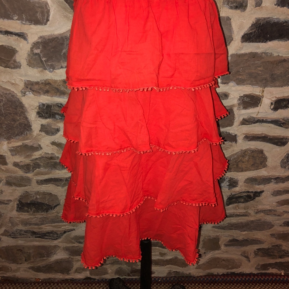 Red Ruffle Strapless Dress - Picture 2 of 4